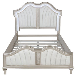 Evangeline Wood LED Panel Bed Silver Oak