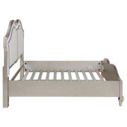 Evangeline Wood LED Panel Bed Silver Oak