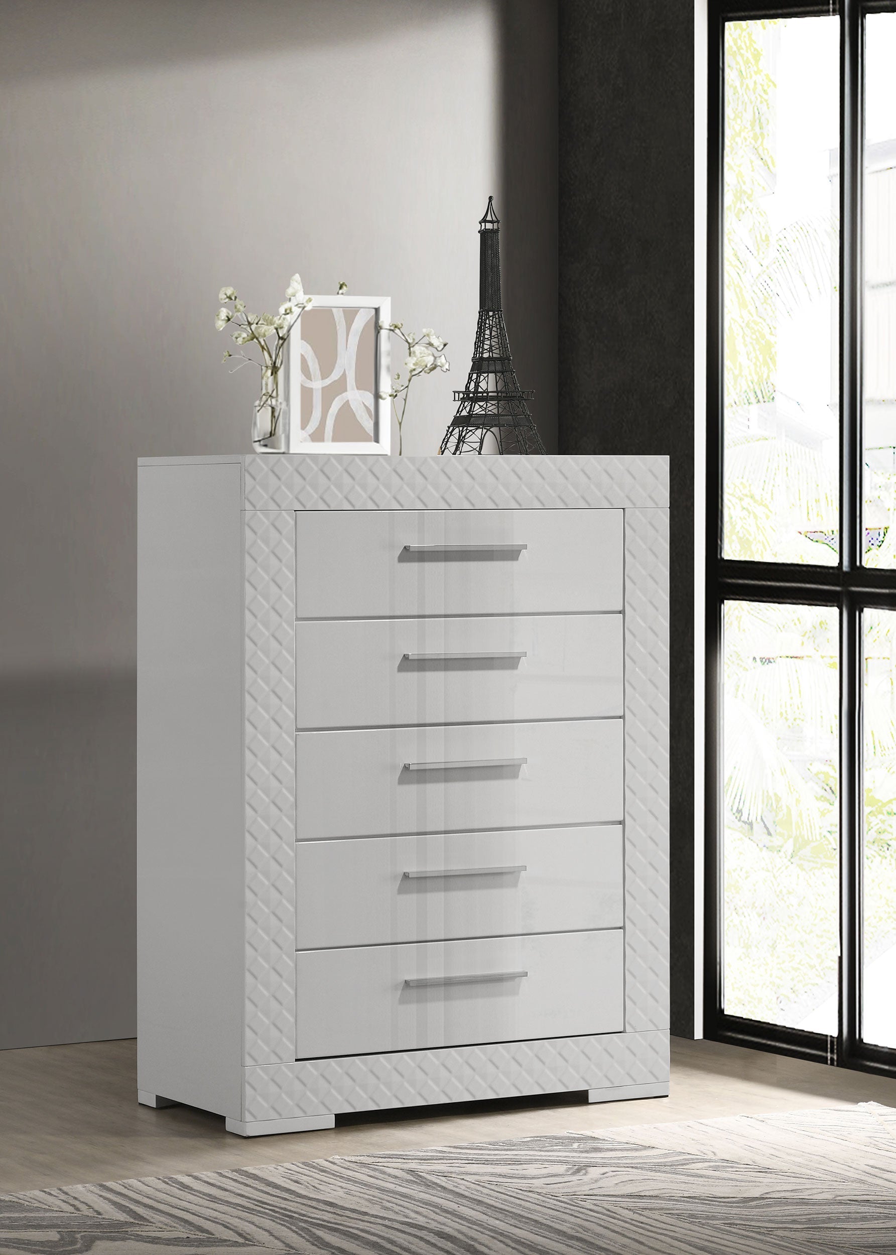 Ives 5-drawer Bedroom Chest of Drawers Grey High Gloss