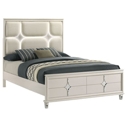 Olivia California King Panel Bed LED Headboard Pearl White