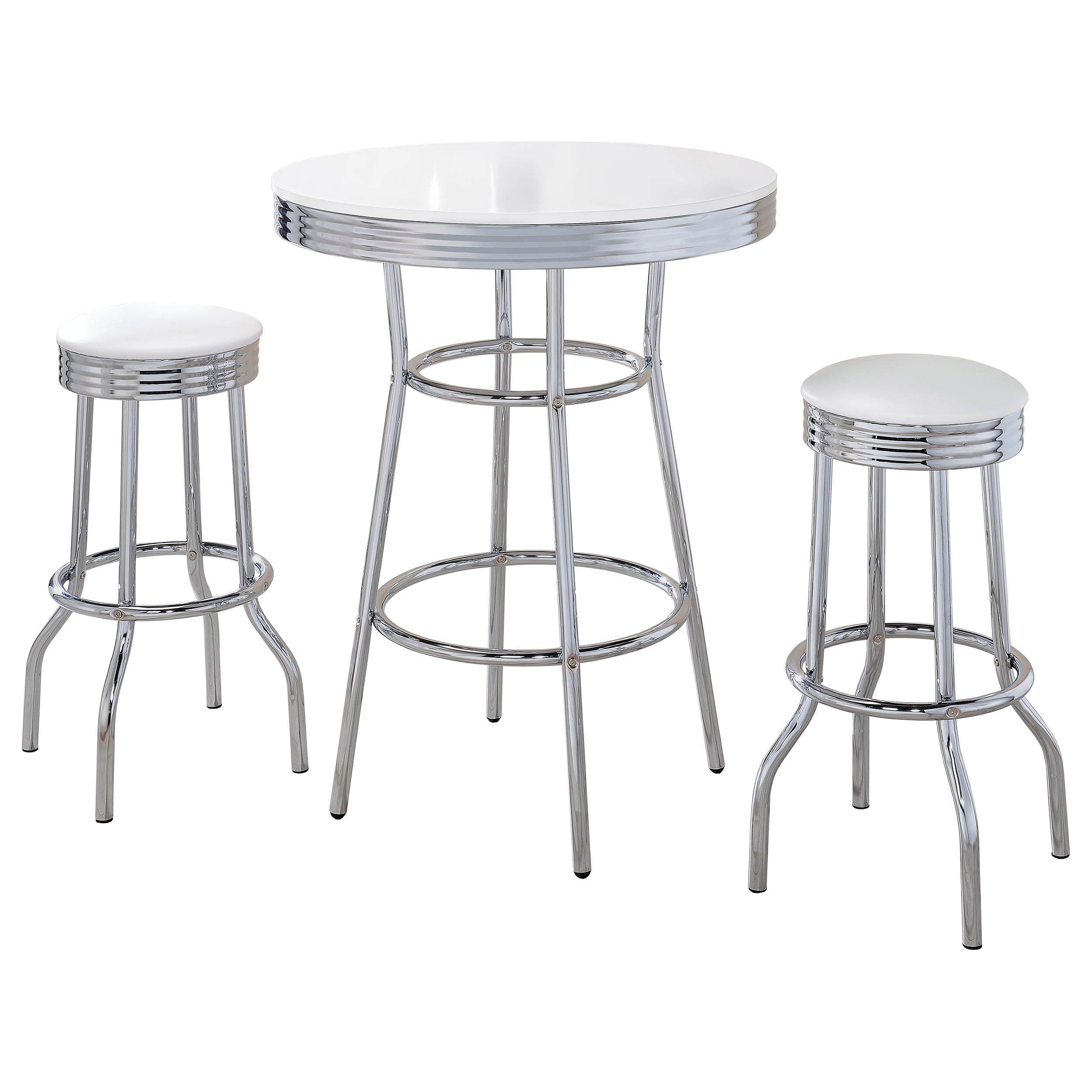 Retro  Round 1950s Bistro Pub Bar Table Set White