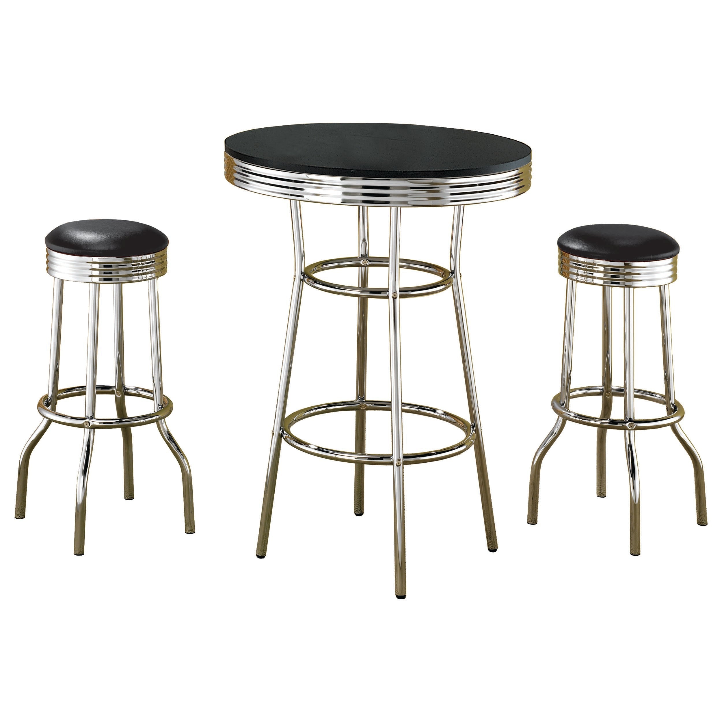 Retro  Round 1950s Bistro Pub Bar Table Set Black