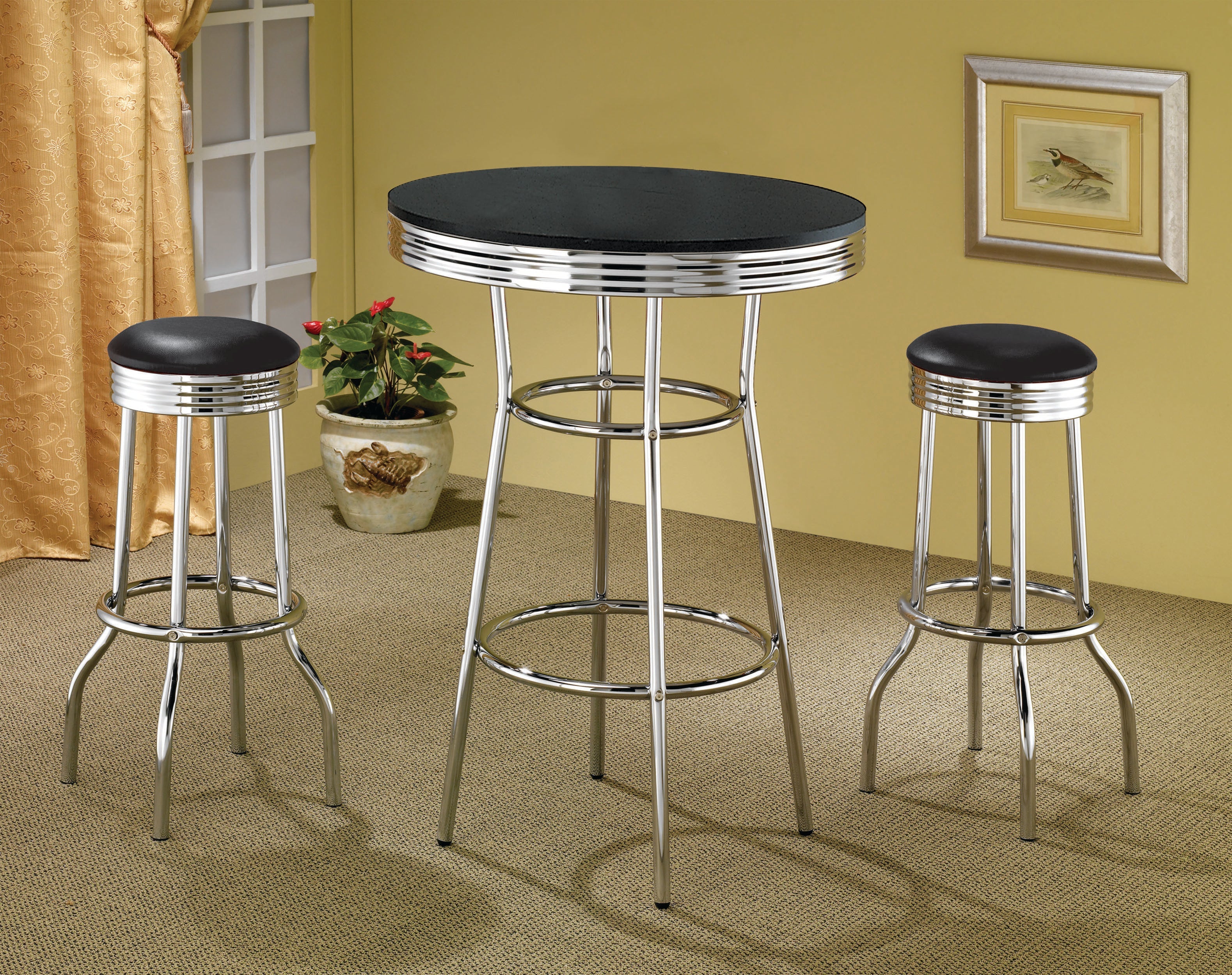 Retro  Round 1950s Bistro Pub Bar Table Set Black