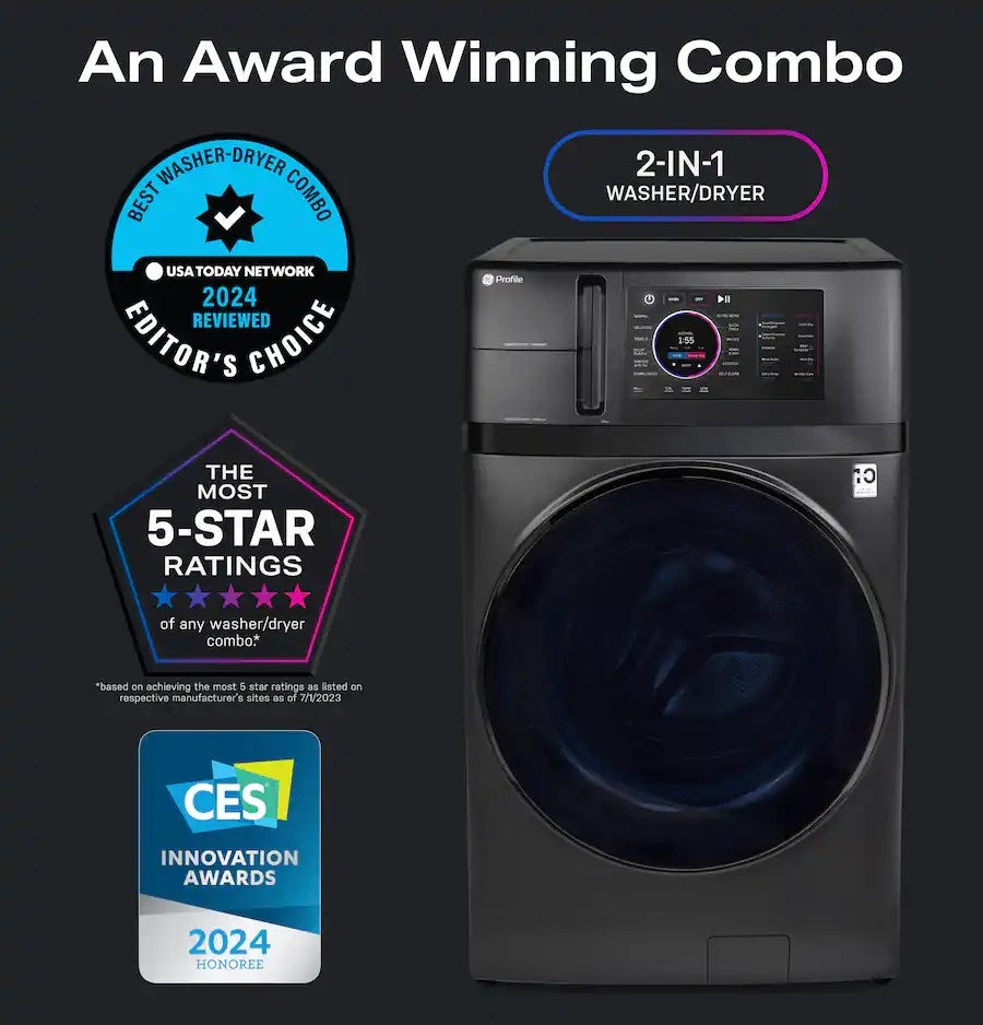GE Profile - UltraFast 4.8 Cu. Ft. High-Efficiency Smart Front Load Washer and Electric Dryer Combo with Ventless Heat Pump - Carbon Graphite