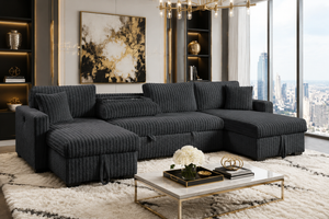 July Charcoal Double Storage Chaise Sectional (w/ Pull Out Bed) **NEW ARRIVAL**