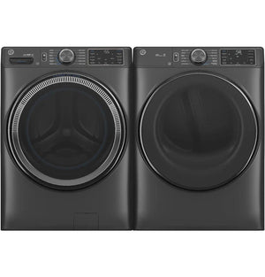 Package - GE - 5.0 Cu. Ft. Stackable Smart Front Load Washer with Steam, SmartDispense and Odorblock Ultra Fresh Vent System and 7.8 Cu. Ft. Stackable Smart Gas Dryer with Steam - Carbon Graphite