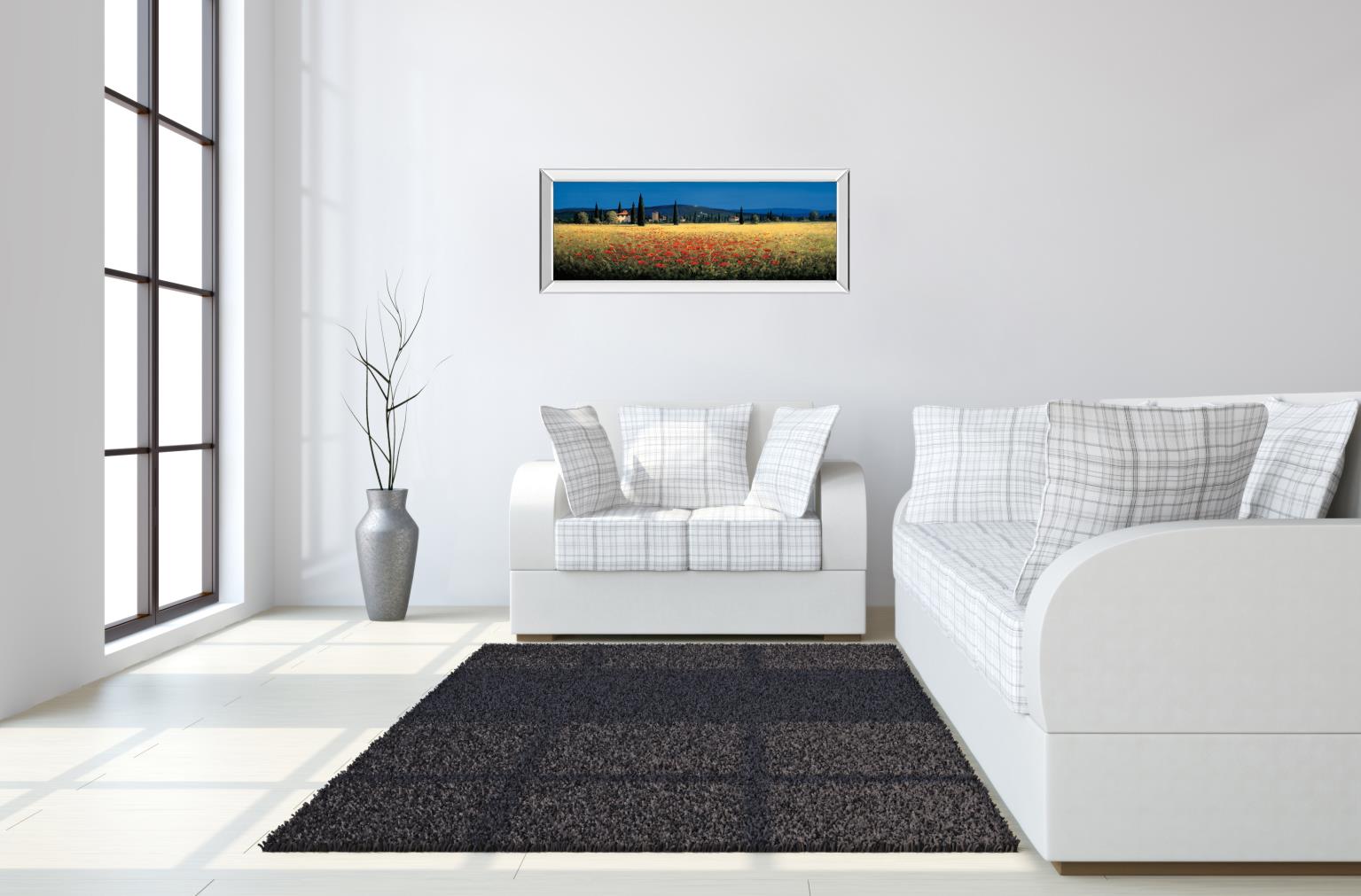 Tuscan Panorama-Poppies By David Short 18X42 Mirror Frame Print