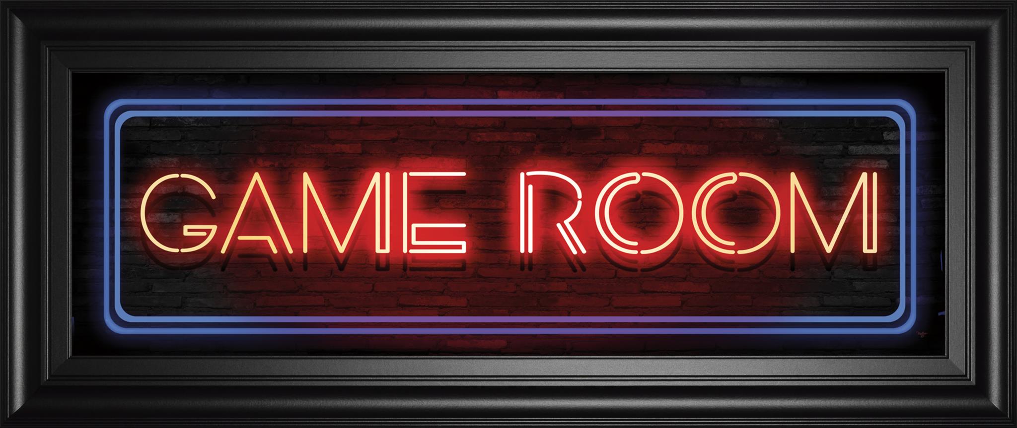 Game Room Neon Sign By Mollie B 18X42 Framed Print