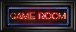 Game Room Neon Sign By Mollie B 18X42 Framed Print