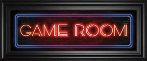 Game Room Neon Sign By Mollie B 18X42 Framed Print