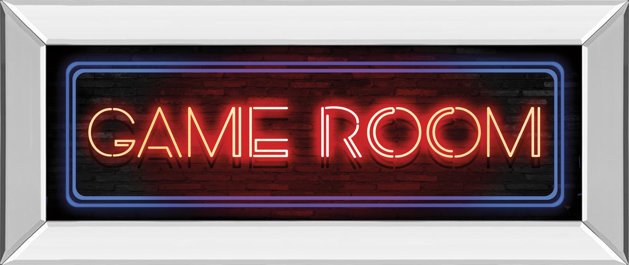 Game Room Neon Sign By Mollie B 18X42 Mirror Frame Print