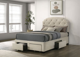 Marianna 4-drawer Upholstered Storage Bed Cream