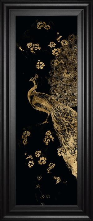 Gilded Peacock Triptych I By Jennifer Goldberger 18X42 Framed Print