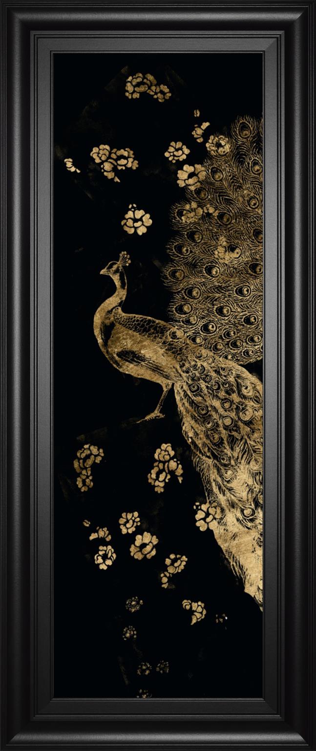 Gilded Peacock Triptych I By Jennifer Goldberger 18X42 Framed Print