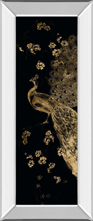 Gilded Peacock Triptych I By Jennifer Goldberger 18X42 Mirror Frame Print