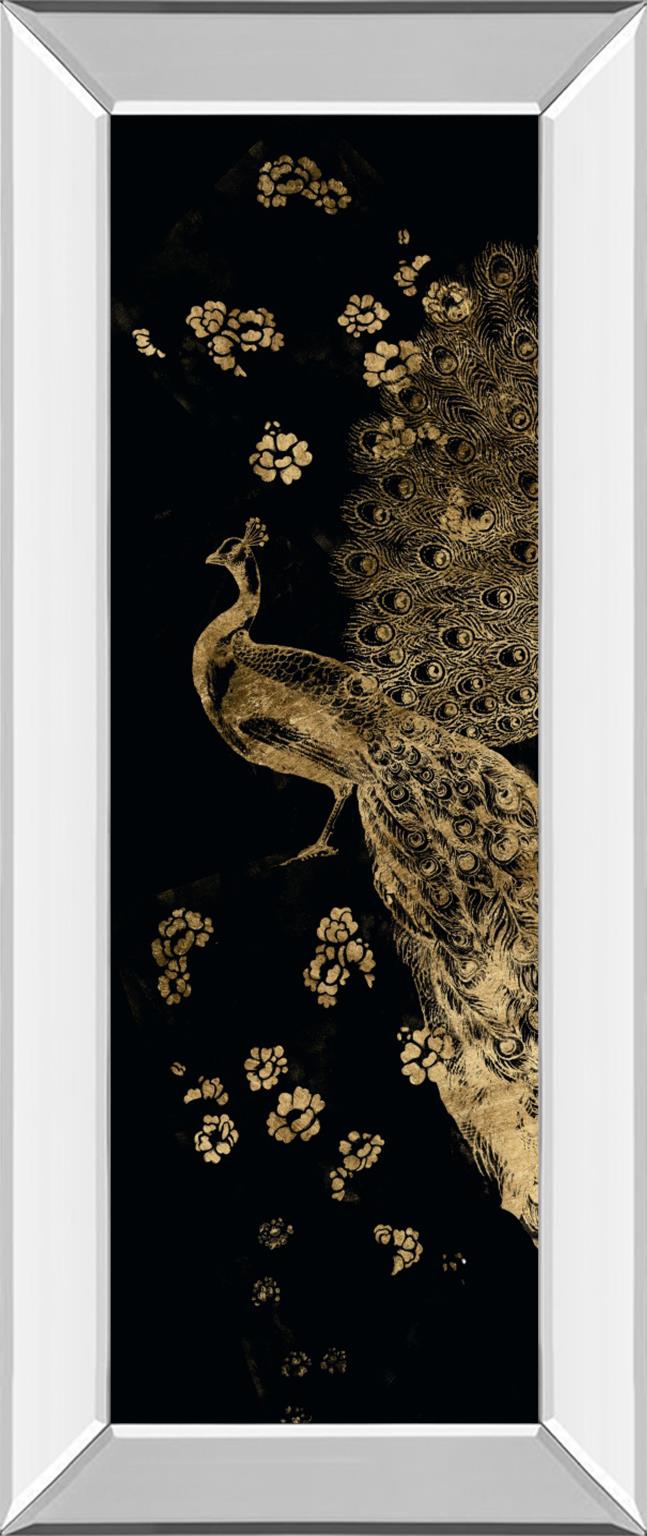 Gilded Peacock Triptych I By Jennifer Goldberger 18X42 Mirror Frame Print