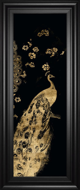 Gilded Peacock Triptych Iii By Jennifer Goldberger 18X42 Framed Print