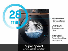Package - Samsung - 5.0 Cu. Ft. High-Efficiency Stackable Smart Front Load Washer with Steam and Super Speed Wash and 7.5 Cu. Ft. Stackable Smart Electric Dryer with Steam and Sensor Dry - Brushed Black