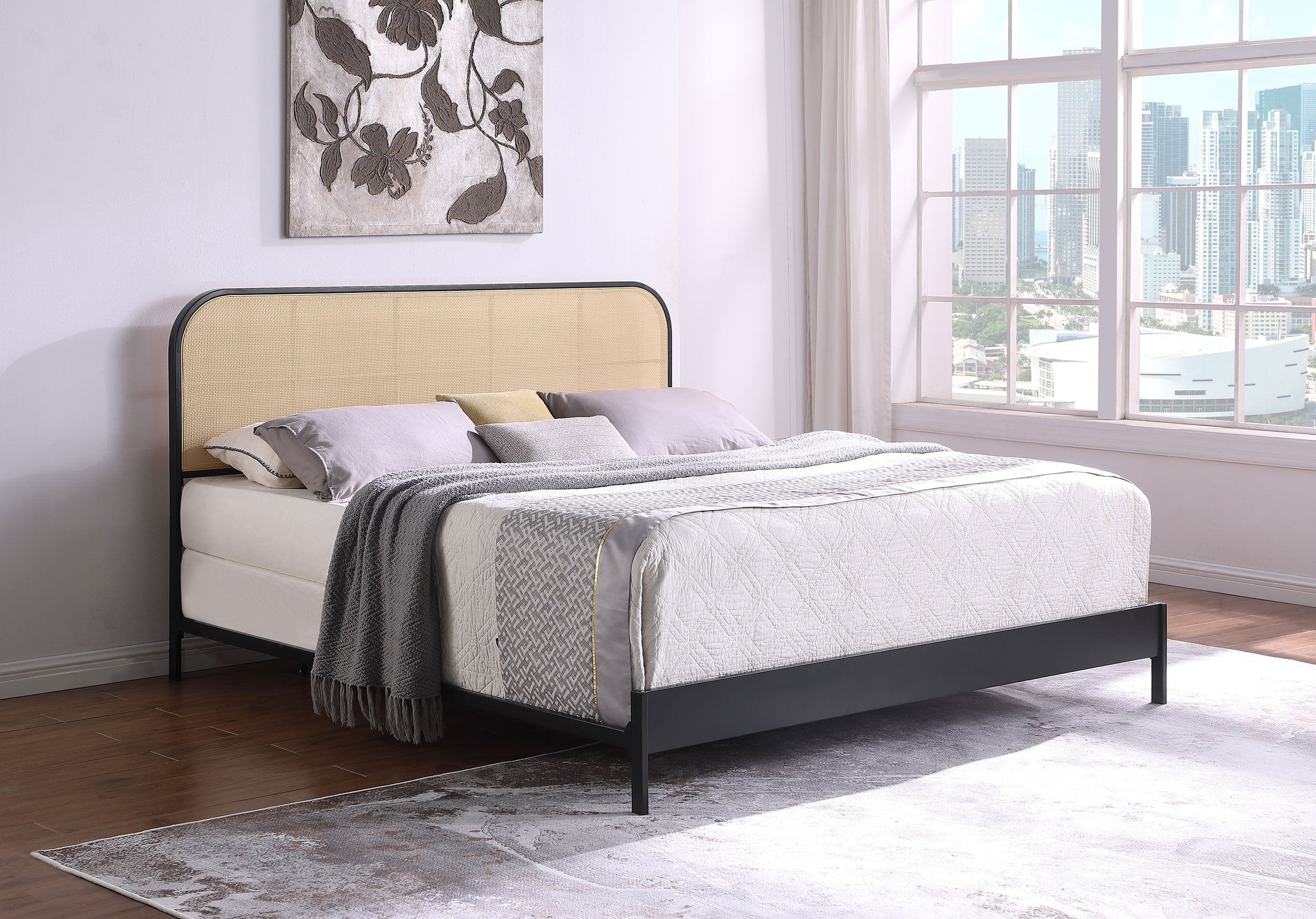 Amherst Radio Weave Rattan Metal Bed Black