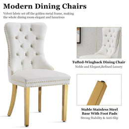36" Round Glass Dining Set, Modern Velvet Upholstered Chairs with Cross Stainless Steel Base (White)