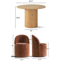 4 - Person Dining Table Sets With (Natural) Round Table & 4 Upholstered Fabric Chairs (Rust)