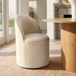 4 - Person Dining Table Sets With (Natural) Round Table & 4 Upholstered Fabric Chairs (Soft Tan)