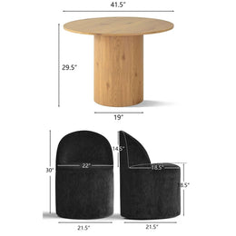 4 - Person Dining Table Sets With (Natural) Round Table & 4 Upholstered Fabric Chairs (Black)