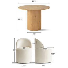 4 - Person Dining Table Sets With (Natural) Round Table & 4 Upholstered Fabric Chairs (Beige)