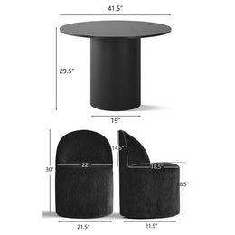 4 - Person Dining Table Sets With (Black) Round Table & 4 Upholstered Fabric Chairs (Black)