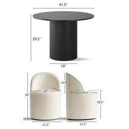 4 - Person Dining Table Sets With (Black) Round Table & 4 Upholstered Fabric Chairs (Beige)