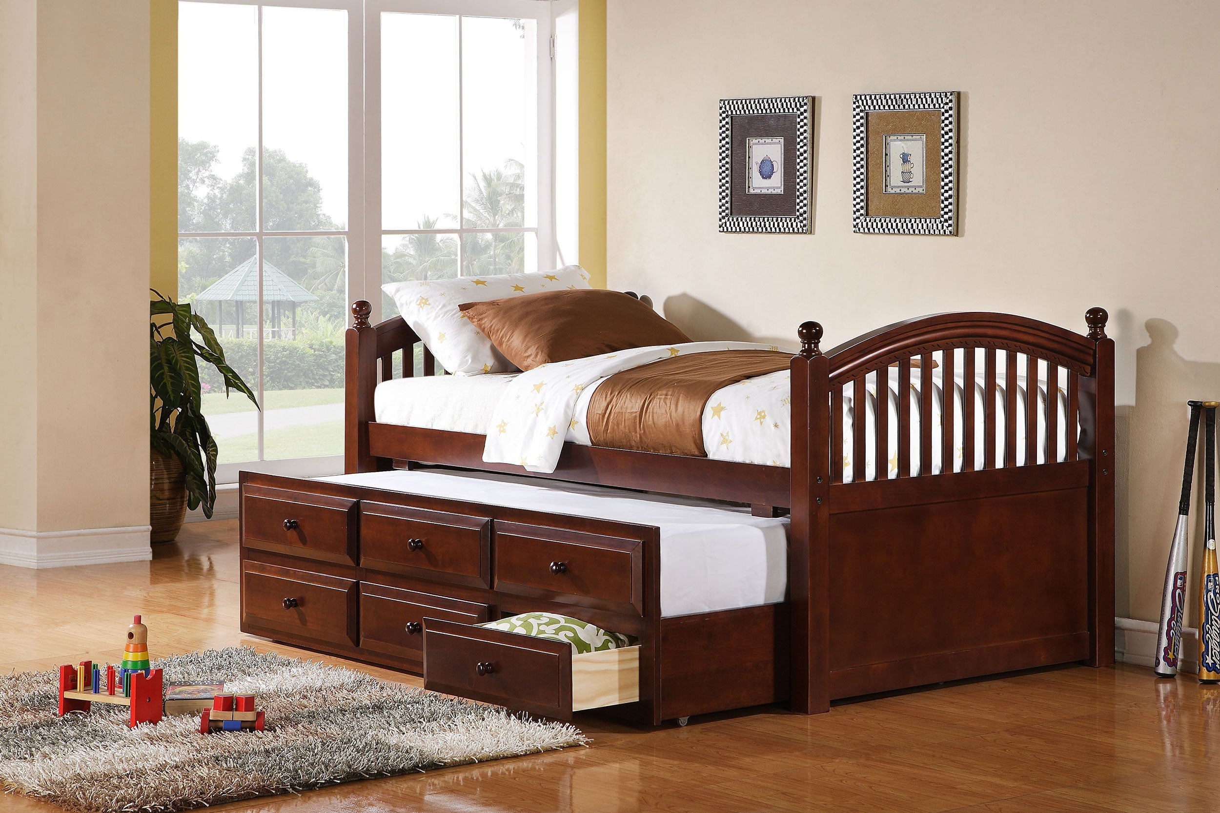 Norwood 3-drawer  Bed with Captains Trundle Chestnut