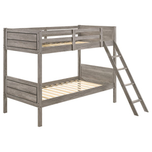 Ryder Wood Twin Over Twin Bunk Bed with Mattress Weathered Taupe