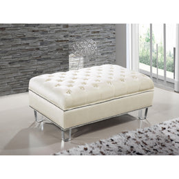 Meridian Lucas Cream Velvet Ottoman