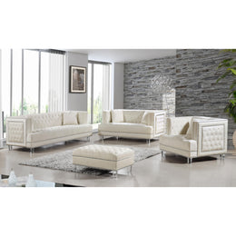 Meridian Lucas Cream Velvet Ottoman