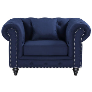 Meridian Chesterfield Navy Linen Textured Chair