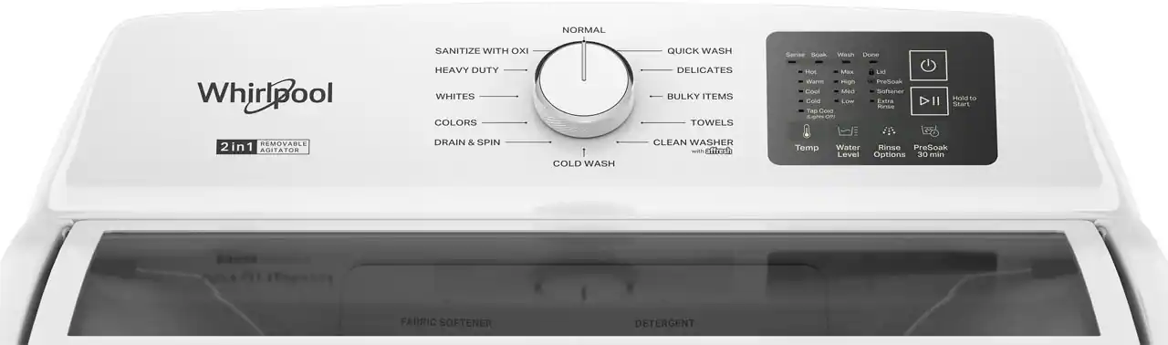 Package - Whirlpool - 4.3 Cu. Ft. High-Eficiency Top Load Washer with 2-in-1 Removable Agitator and Soft Close Glass Lid and 7.0 Cu. Ft. Electric Dryer with Adaptive Dry and Top Venting - White