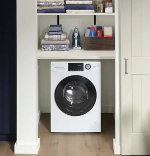 GE - 2.4 Cu. Ft. High-Efficiency Front Load Washer and Electric Condenser Dryer Combo with Steam and Sanitize - White