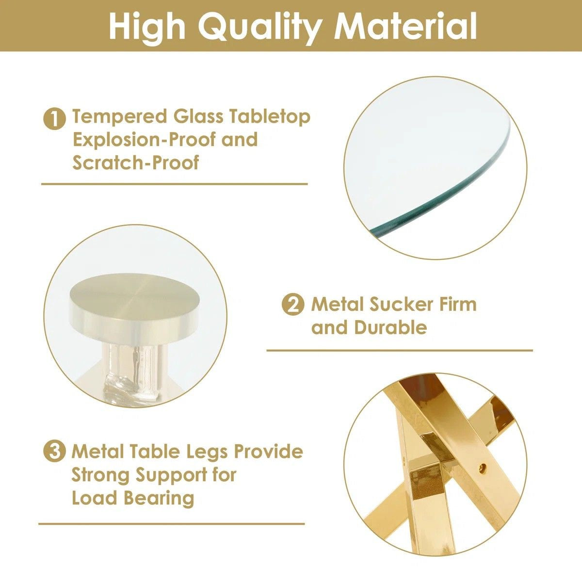 5-Piece Round Glass Dining Table Set (Beige/Gold)