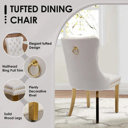 5-Piece Round Glass Dining Table Set (Beige/Gold)