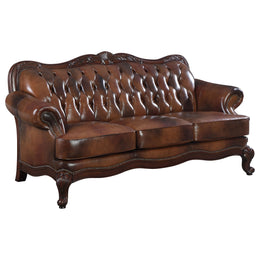 Victoria  Leather Upholstered Rolled Arm Sofa Brown