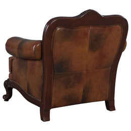 Victoria  Leather Upholstered Rolled Arm Chair Brown