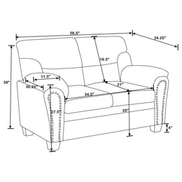 Clementine Upholstered Padded Arm Loveseat Brown