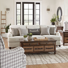 Glenn Upholstered English Arm Sofa Light Grey and Blue