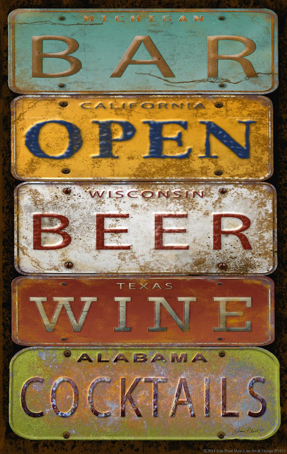 License Plate Bar Open By Jean Plout Giclee Canvas