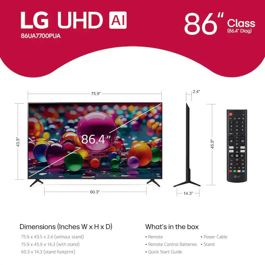 LG - 86” Class UA77 Series LED AI 4K UHD Smart webOS TV (2025)