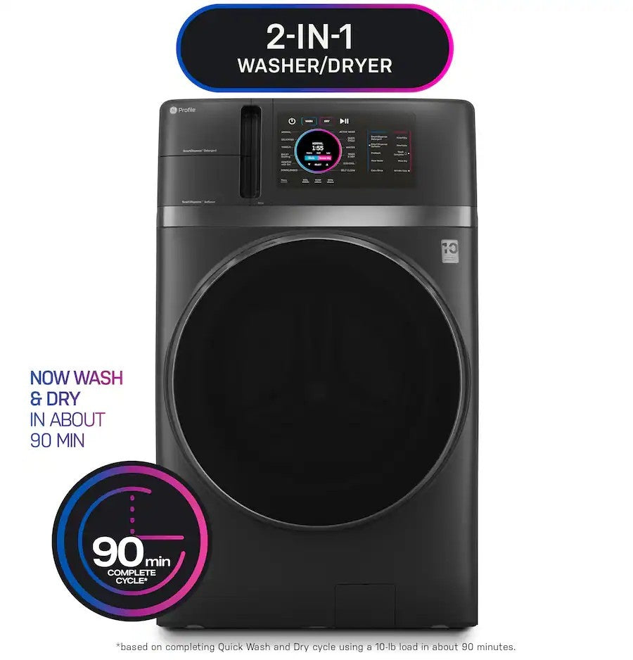 GE Profile - UltraFast 4.8 Cu. Ft. High-Efficiency Smart Front Load Washer and Electric Dryer Combo with Ventless Heat Pump - Carbon Graphite