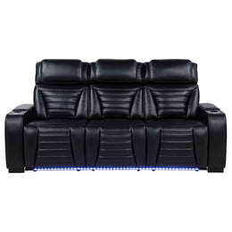 Zuma Faux Leather Dual Power Reclining LED Sofa Black