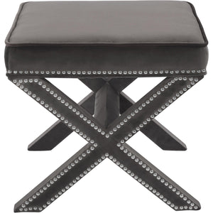 Meridian Nixon Grey Velvet Ottoman/Bench