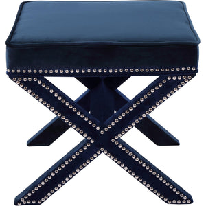 Meridian Nixon Navy Velvet Ottoman/Bench