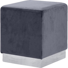 Meridian Jax Grey Velvet Ottoman/Stool